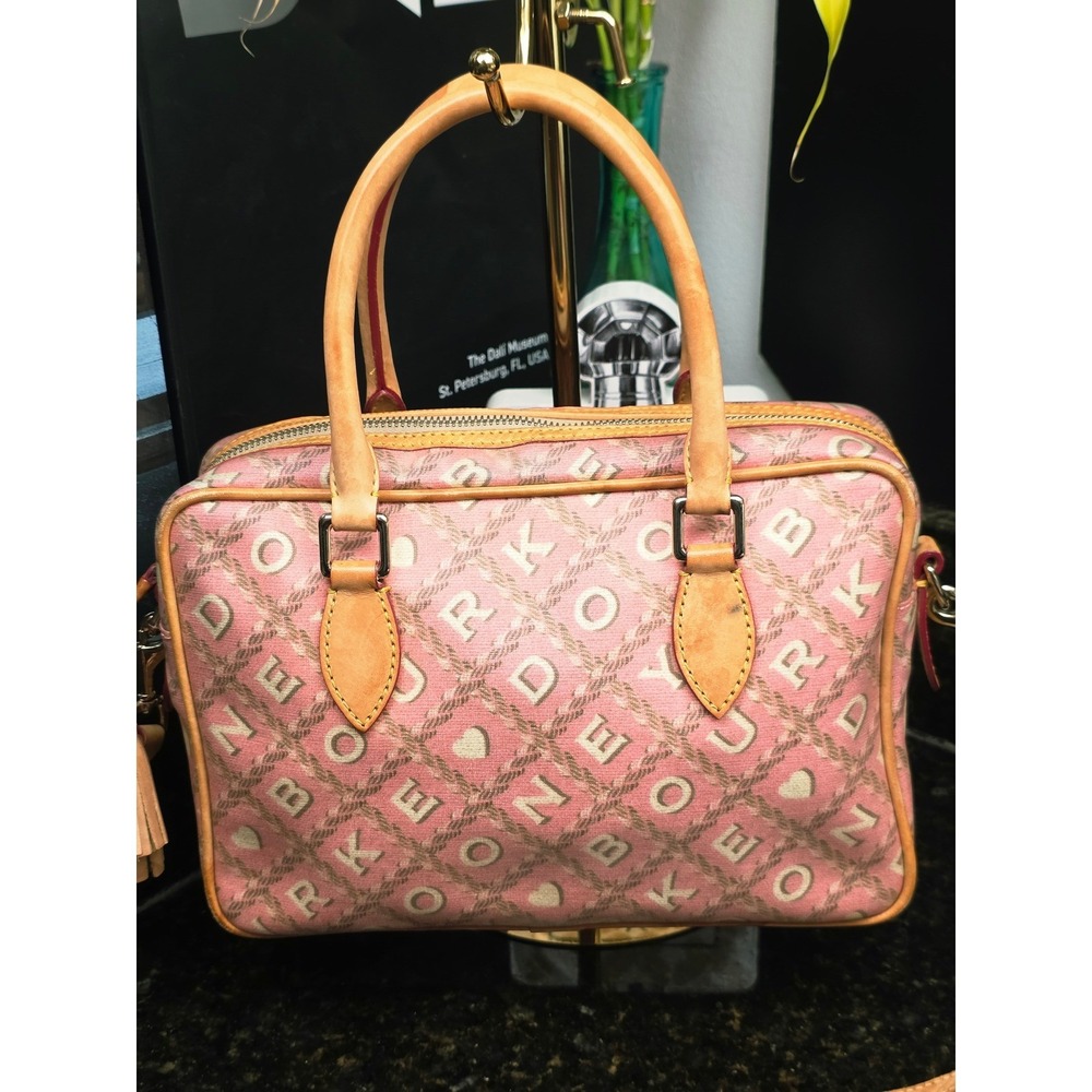 Dooney & Bourke Satchel Pink Logo Heart Canvas Leather Trim Y2K Preppy Bag